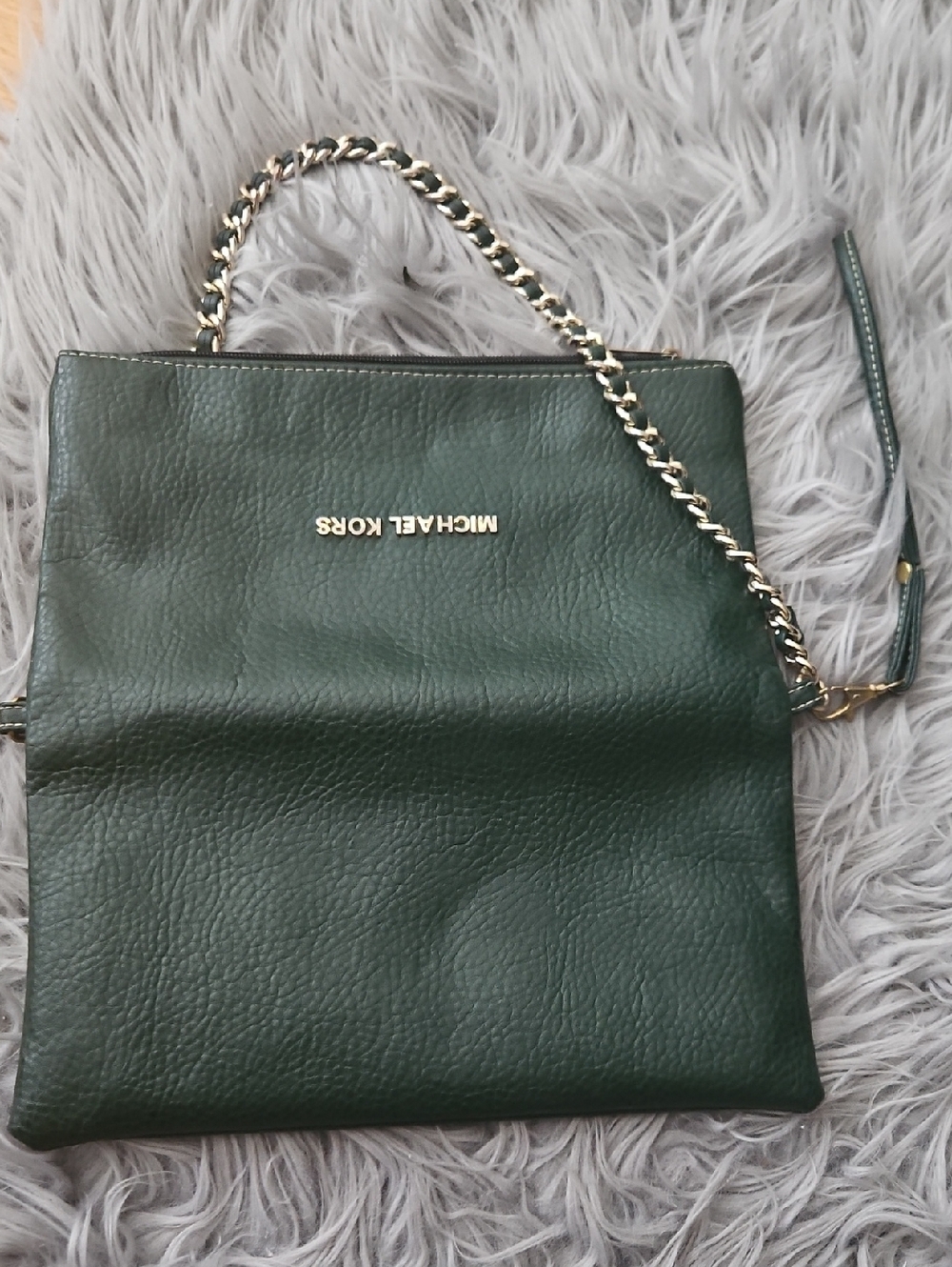 Michael Kors Dark Green Pebbled Leather Chain-Handle Shoulder Bag